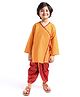 Babyhug Woven Full Sleeves Floral Printed Kurta Dhoti Set with Pair of Booties & Paghdi - Mustard & Red