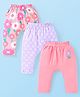 Babyhug Interlock Full Length Diaper Leggings With Floral Print Pack Of 3 - Pink & Lavender
