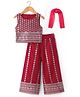 Babyhug Woven Sleeveless Floral Embroidered Top Palazzo Set with Dupatta - Red