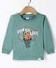 Teddy Sinker Knit Full Sleeves T-shirt with Text & Basketball Print - Teal Blue