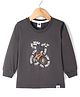 Teddy Sinker Knit Full Sleeves T-shirt with Text & Cycle Print - Charcoal Grey