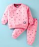 Teddy Fleece Knit Full Sleeves Winter T-Shirt & Lounge Pant Set With Forest Print - Pink