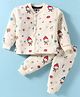Teddy Fleece Knit Full Sleeves Winter Night Suit with Christmas Theme Print - Beige