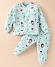 Teddy Fleece Full Sleeves Winter Night Suit with Christmas Theme Print - Light Blue