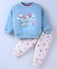 Teddy Fleece Knit Full Sleeves Winter T-Shirt & Lounge Pant Set With Floral Print - Light Blue