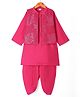 Babyhug Woven Full Sleeves Solid Colour Kurta Dhoti Set with Sequined Embroidered Nehru Jacket - Dark Pink