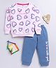 Nottie Planet Loopknit Full Sleeves Hearts Printed Tee With In Love With You Text Printed Pant Set - Pink