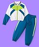 Ollington St. Cotton Looper Knit Full Sleeves Color Blocked Jacket & Joggers Set  - Teal Blue & White