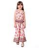 Babyhug Woven Schiffly Sleeveless Floral Printed Crop Top & Palazzo Set with Frill Detailing - Pink