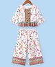 Babyhug Woven Schiffly Full Sleeves Floral Printed Crop Top & Palazzo Set with Frill Detailing - White