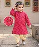 Babyhug Woven Full Sleeves Sequinned Embroidered Dhoti Kurta Set - Dark Pink