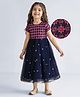 Babyhug Woven Half Sleeves Ethnic Dress With Floral Embroidery & Sequin Detailing  - Navy Blue
