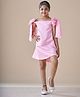 KIDSDEW Off Shoulder Bow Applique Detail Dress - Pink