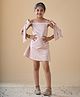 KIDSDEW Off Shoulder Bow Applique Detail Dress - Peach