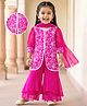 Babyhug Woven Three Fourth Puffed Sleeves Floral Embroidered Kurti Palazzo Set with Dupatta - Pink