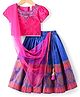 Babyhug Brocade Woven Half Puffed Sleeves Floral Embroidered Pattu Pavada Choli Lehenga Set with Dupatta -  Blue