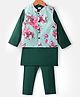 Babyhug Woven Full Sleeves Solid Color Kurta Pyjama Set with Floral Printed Jacket - Dark Green