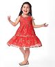 Babyhug Georgett Woven Sleeveless Sequinned Floral Printed Frock - Red