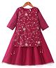 Babyhug Woven Full Sleeves Floral Embroidered Ethnic Dress - Fuschia