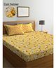 Klotthe Yellow Floral 300 TC Cotton Blend Fitted Double Bedsheet with 2 Pillow Covers
