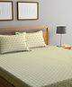Klotthe OliveGreen Geometric 300 TC Cotton Blend Fitted Double Bedsheet with 2 Pillow Covers