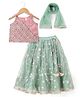Babyhug Woven Sleeveless Floral Net Sequin Embroidered Choli Lehenga & Dupatta Set with Tassle Detailing - Pink