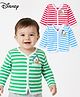 Babyhug Disney Interlock Knit Full Sleeves Front Open Striped Vests with Donald Duck Print Pack of 3 - Red Green & Blue