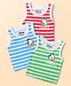Babyhug Disney Interlock Knit  Sleeveless Striped Vests with  Donald Duck Print Pack of 3 - Blue Green & Red