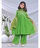 misbis Silk Blend Three Fourth Sleeves Floral Embroidered & Sequins Embellished Kurta Palazzo & Dupatta Set - Green