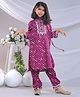 misbis Rayon Three Fourth Sleeves Leheriya Printed & Sequins & Gota Lace Embellished Coordinating Kurta Pant Set - Purple