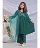 misbis Silk Blend Three Fourth Sleeves Floral Embroidered & Sequins Embellished Kurta Palazzo & Dupatta Set - Green