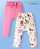 Babyoye Eco Conscious 100% Cotton Knit Full Length Animal Printed Diaper Leggings with Bow Applique Pack of 2 - Dark Pink & White