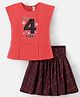 Enfance Half Sleeves Typography Printed Peplum Top With Checkered Skirt - Red