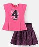 Enfance Half Sleeves Typography Printed Peplum Top With Checkered Skirt - Pink