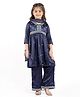 Babyhug Woven Three Fourth Sleeves Kurta Palazzo Set With Dupatta & Floral Embroidery - Navy Blue