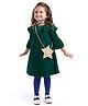 Babyhug Woven Full Bell Sleeves Frock with Leggings & Sling Bag - Green