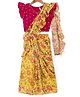 Babyhug Woven Half Sleeves Georgette Embroidered Blouse & Floral Printed Saree - Fuschia & Yellow