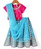 Babyhug Woven Short Sleeves Sequined Embroidered & Foil Floral Printed Choli Lehenga Set with Dupatta & Lace Detailing - Light Blue