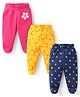 Babyhug Interlock Knit Footed Leggings with Floral & Star Print Pack of 3 - Pink Yellow & Navy Blue