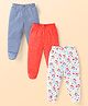Babyhug Interlock Knit Footed Leggings with Striped Star & Floral Print Pack of 3 - Red Blue & White