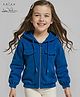 Arias  Knit Full Sleeves Front Open Hooded Sweatjacket with Pocket Detailing - Blue