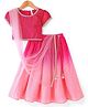 Babyhug Woven Half Sleeves Ombre Choli Lehenga & Dupatta Set with Embellishments - Pink