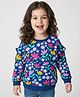 Babyhug Cotton Knit Full Drop Shoulder Sleeves Floral Printed Sweatshirt with Frill Detailing - Navy Blue