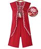 Babyhug Woven Sleeveless Top & Palazzo Set with Jacket Floral Embroidery - Red