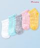 Honeyhap Premium Cotton Bamboo Spandex With Bio Finish Socks With Heart Knit Design Pack of 5 - Honeydew High Rise Snapdragon Gosammer Pink & White