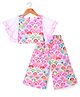 Babyhug Woven Flutter Sleeves Digital Printed Top & Palazzo Set - Pink & White