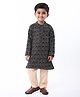 Babyhug Woven Full Sleeves Floral Sequine  Embroidered Kurta Pyjama Set - Black
