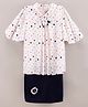Enfance Half Sleeves Polka Dots Printed Top With Floral Applique Skirt - Navy Blue