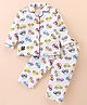 Enfance Core Cotton Woven Full Sleeves Car Printed Coordinating Night Suit Set - White
