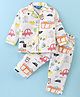 Enfance Core Cotton Woven Full Sleeves Busy Street Vehicles Printed Coordinating Night Suit Set - Lemon Yellow